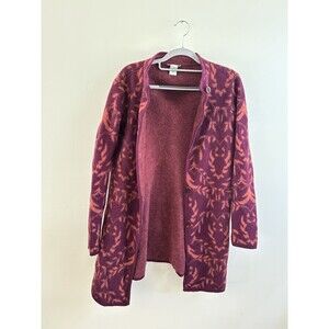 Sundance merino Wool Sweater Burgundy Jacquard Cardigan Womens Small Boho